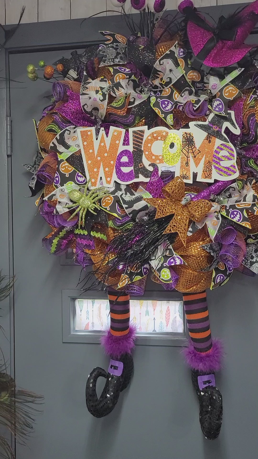 Welcome Witch's Deco Mesh Halloween Wreath – Handmade 30"