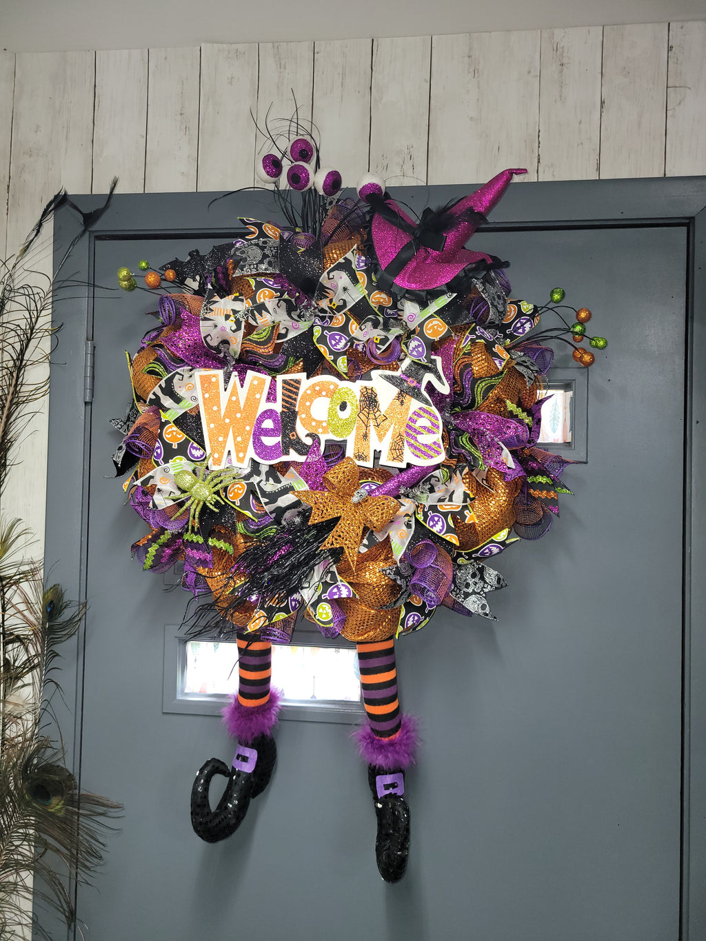 Welcome Witch's Deco Mesh Halloween Wreath – Handmade 30"
