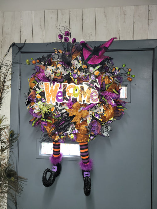 Welcome Witch's Deco Mesh Halloween Wreath – Handmade 30"