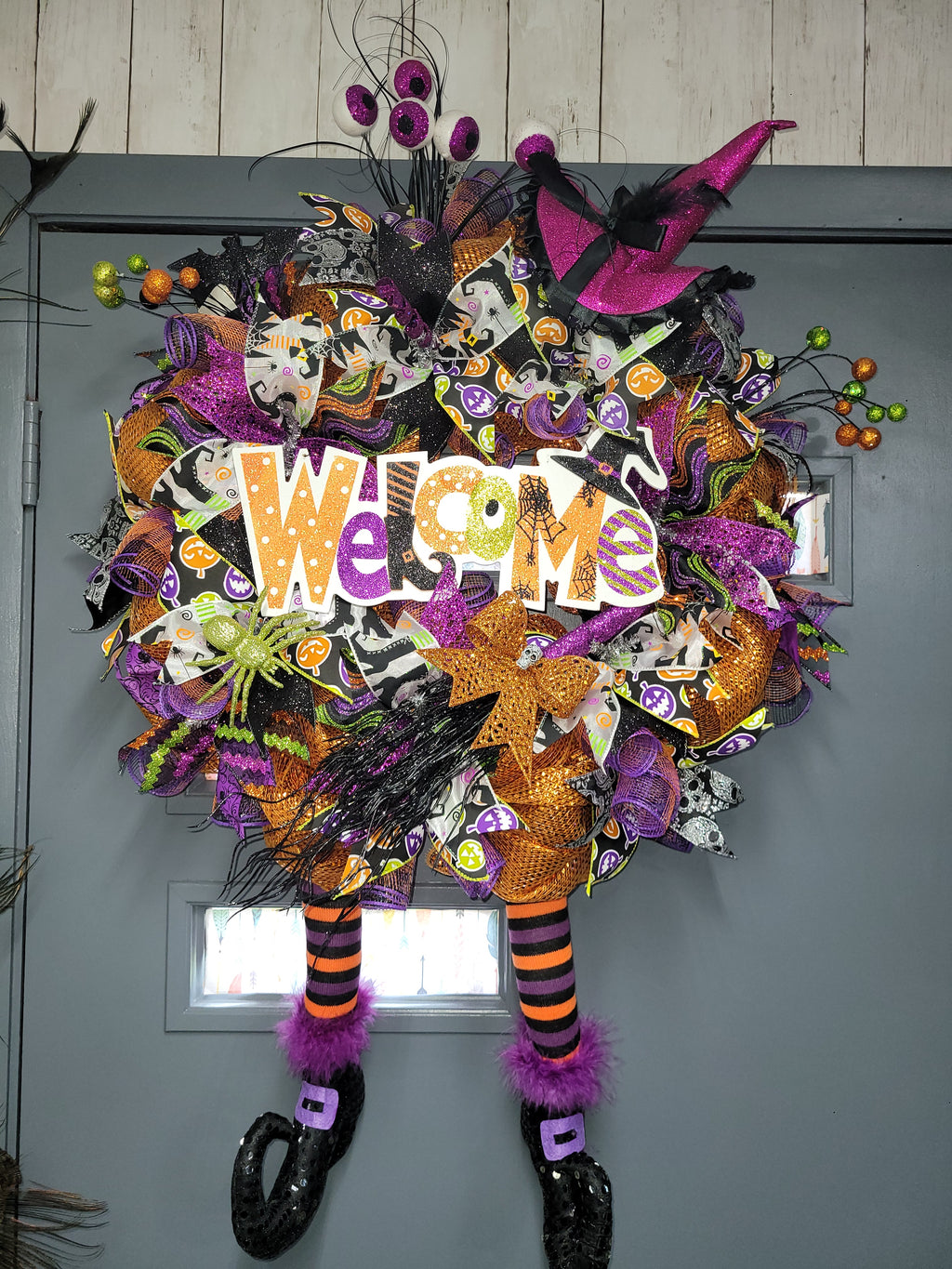 Welcome Witch's Deco Mesh Halloween Wreath – Handmade 30"