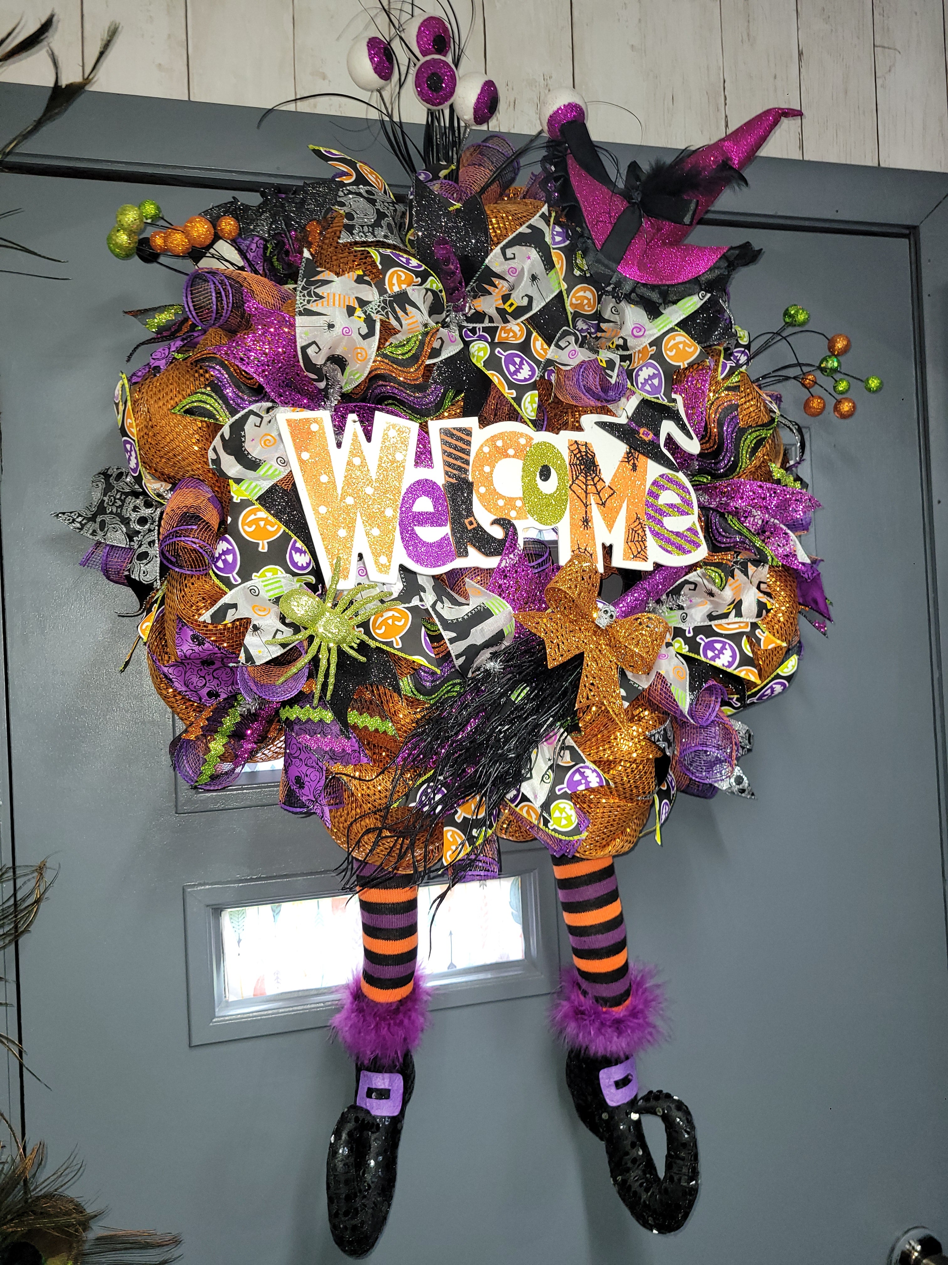 Welcome Witch's Deco Mesh Halloween Wreath – Handmade 30"
