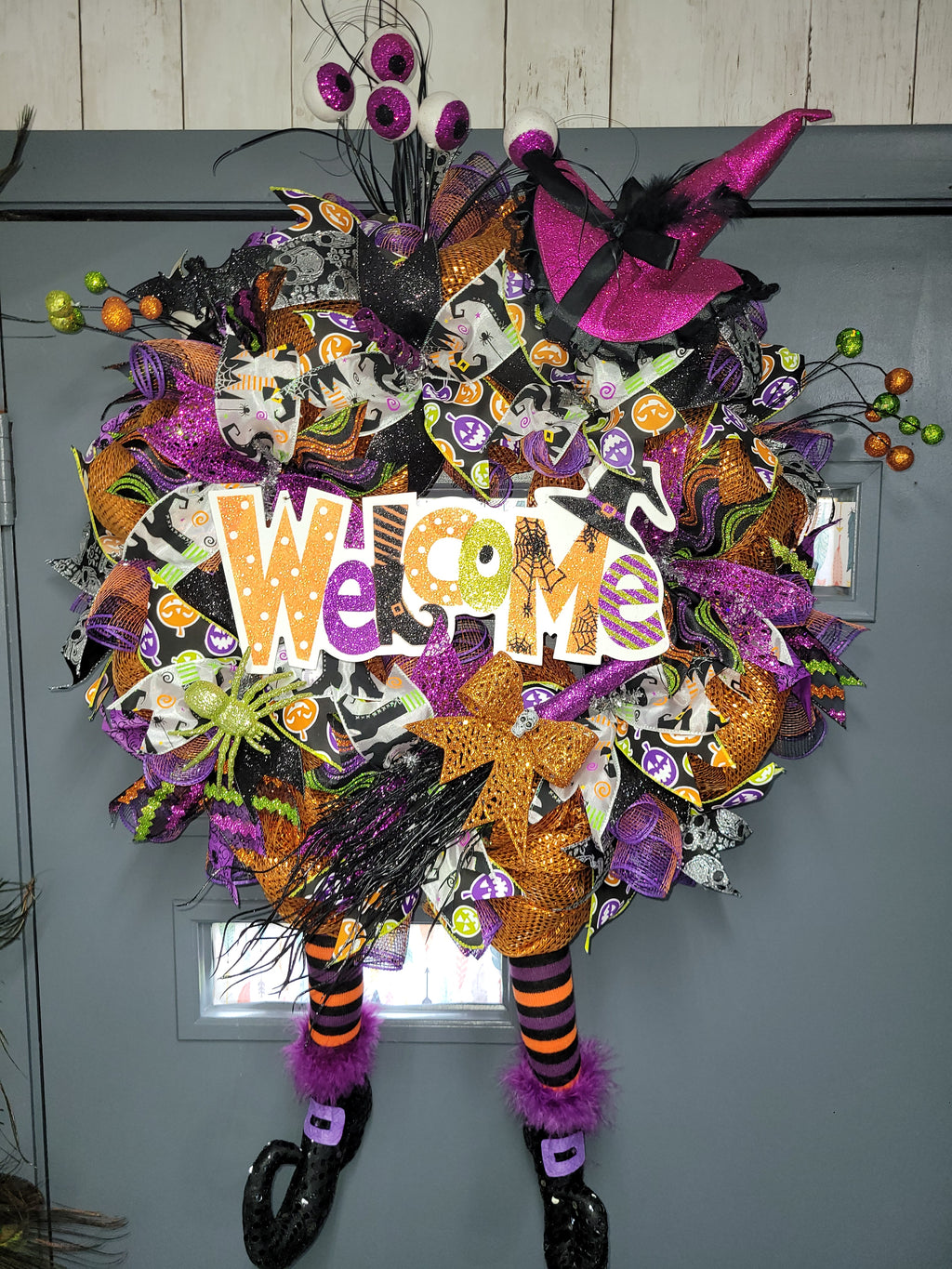 Welcome Witch's Deco Mesh Halloween Wreath – Handmade 30"