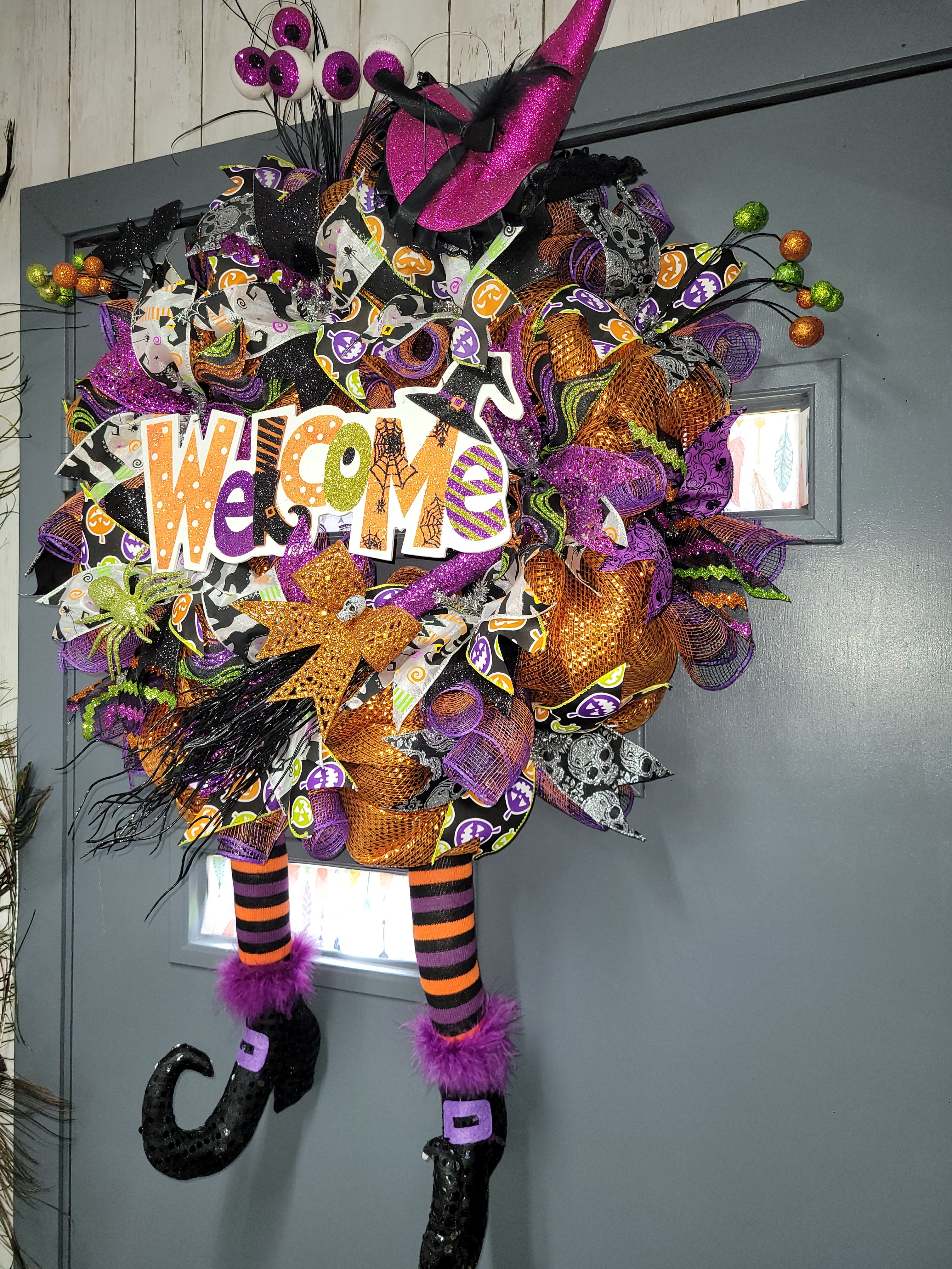 Welcome Witch's Deco Mesh Halloween Wreath – Handmade 30"
